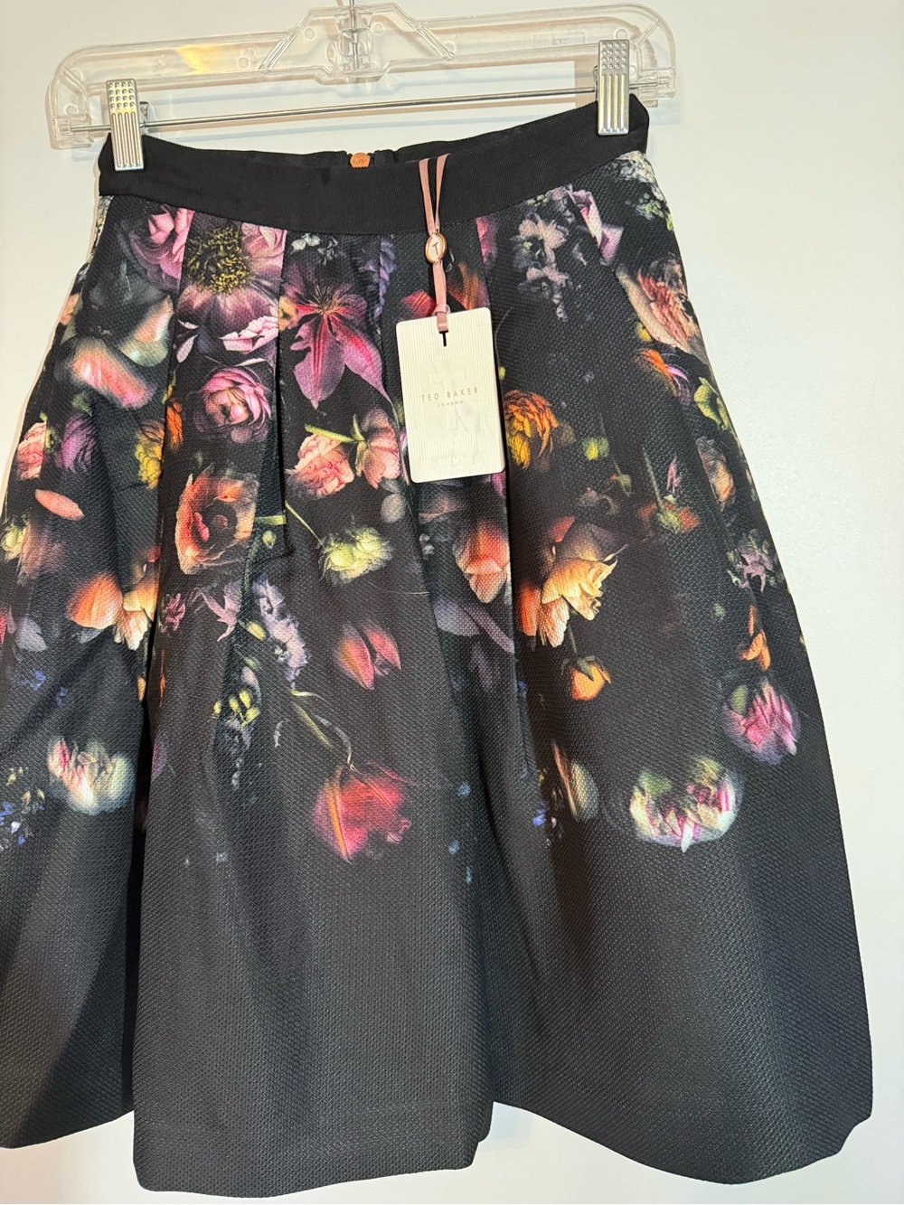 Ted Baker Black Floral Pleated Skater Skirt